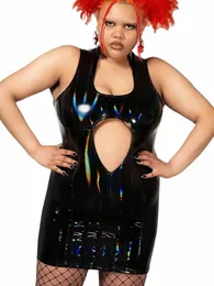 gothic Plus Size Women Shiny Patent Leather Dr 7XL Stretch Bodyc Hollow Out Mini Dr Party 6XL Custom Nightclub Costume G2Y4#