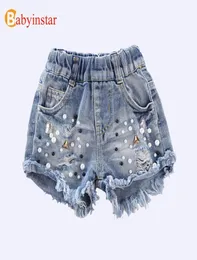 Babyinstar Denim 2020 Sommer Kinder Kinder Cowboy Perle Loch Kleidung Mädchen Jeans Shorts Y2007049173249