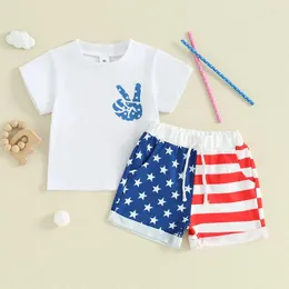 Set di abbigliamento per bambini bambino 4 ° luglio a maniche corte bandiera americana cartello pace t-shirt top cortosi 2 pcs set
