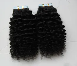 kinky curly Skin Weft Human 100G 40PCS Tape In Human Hair Blonde Invisible Black Real Hair 1 bundle Remy Hair Brown1524644