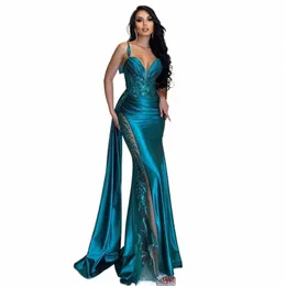 lorie Hunter Spaghetti Straps Green Mermaid Evening Dres Side Split Summer Lace Prom Gowns Evening Party Dr g05J#