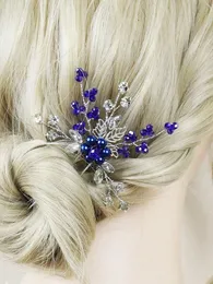 Blue Rhinestes Bridal Hair Pins Frs Kobiety nakładki na imprezę włosy biżuteria Wedding Hair Acries for Guest Clips Z7fg#