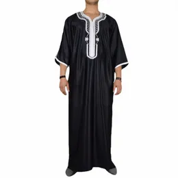 Muslim Fi Men Jubba Thobes Arabiska Pakistan Dubai Kaftan Abaya Robes Islamiska kläder Saudi Arabia Black LG Blouse Dr D50D#