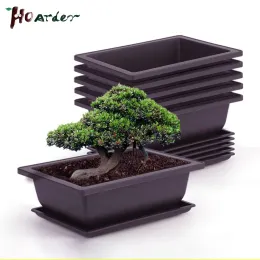 Doniczki treningowe z tacą plastikowe rośliny bonsai plac garnek do kwiatu soczyste plastikowe garnki z kwadratowymi tacą sadzarki