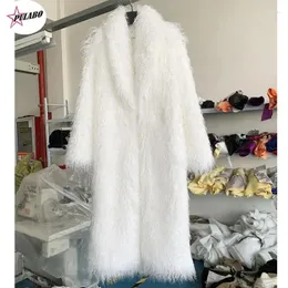 Women's Fur PULABO Overcoat Thickened Faux Coat Winter Clothing Imitated Sheep Ultra-Long Green Fruit Collar Over The Knee