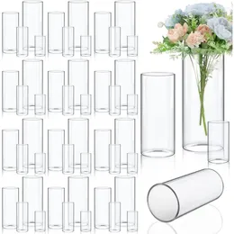 Vasen, 48 Stück, Zylindervase aus Glas, groß, transparent, verschiedene Größen, Kerzenhalter, dekorativer Mittelpunkt, Serene Spaces Living