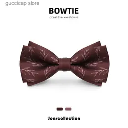 Bow Ties Wedding groomsmen mens burgundy willow print bow tie suit bow tie Y240329