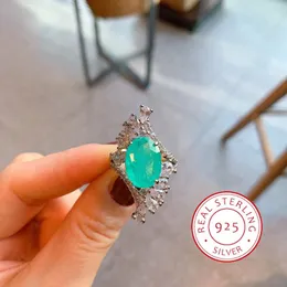 Cluster Ringe Hohe Qualität Paraiba Smaragd Stein Vintage Oval Ring 925 Silber Mode Luxuriös Für Frauen Verlobung Schmuck Geschenk Großhandel