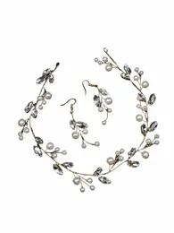 Peli di nozze dorate Accorie e orecchini per la testa per le perle della sposa Rhineste perle fatte a mano Bridal Hairband Q9gz#