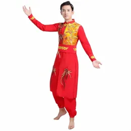 adulto feminino antigo tambor chinês desempenho terno masculino estilo chinês festivo terno de dança Yangko K5pl #