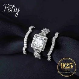 Anelli di nozze Potiy 3 pezzi in argento sterling 925 Halo anello di fidanzamento per matrimonio set per donne 2.9ct taglio principessa CZ gioielli di moda 24329