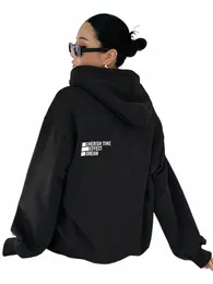 Kadınlar için Sıradan Büyük Boy Hoodie Time Effection Dream Mektup Baskı Üstleri Rahat Sıcak Sweatshirt Trend Kadın Giysileri J9lh#