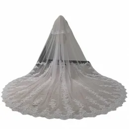 Véu de casamento de renda com pente camadas duplas marfim branco tule véus de noiva para noivas 2T apliques Catedral Lg 5 metros elegante 43SJ #