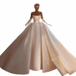Flavinke Elegant Pearls Wedding Dres Modern Bridal Beach Boho Gowns Speak Train Satin Ball Gown PlusサイズVestidos de Novia T7BW＃