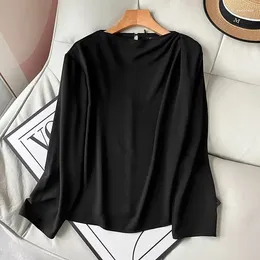 Camicette da donna Camicetta da donna alla moda appassita Camicia a maniche lunghe da donna nera con top dal design minimalista a pieghe irregolari