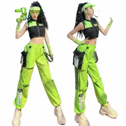Korean Dance Girl Group Performance Clothing Hollow Wide-Ben Jeans Hip Hop Suit Rave Outfit Jazz Dance Costumes V9HH#