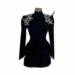 Fascynujące proste satynowe wieczorne dres dla kobiet luksusowe błyszczące koraliki seksowne syrenę wysoko szyi lg rękawowe suknie balowe g3e6#