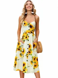 lossky Women Summer Sunfr Dr Sexy Strapl Dr Midi Butt Backl Floral Sundr Beach Female 2024 Women Clothes 46b2#