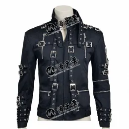 Rzadka MJ Michael Jacks Punk Rock Style Bad Tour Black Cott Skórzany nit nik Slim Zipper Kurtka Owewear F16H#