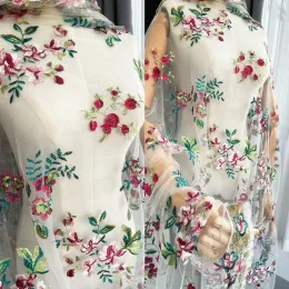 Tecido clássico macio skinfriendly malha colorida bordado flor renda tecido designer roupas tecido renda