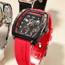 Armbandsur varumärke Mark Fairwhal Mechanical Men's Watches Fashion Business Tonneau Steel Automatisk armbandsur sport Silikonband