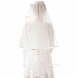 女性の象牙リブエッジ1層結婚式のブライダルベール150cmエルボレングエレガントシンプルアコリーベールショートチュールヘッドピースJ0FN＃