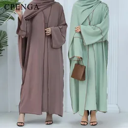 Roupas étnicas 2024 Abaya Muçulmano Conjuntos Mulheres Casaco Vestido Hijab 3 Pc Ternos Eid Ramadan Oração Vestuário Islam Árabe Turquia Vestidos Modestos