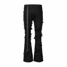 men Denim Jeans Cott Gothic Men's Clothing Coated Autumn Slim Straight Boot Cut Solid High Street Black Jeans Lg Pants C2c5#