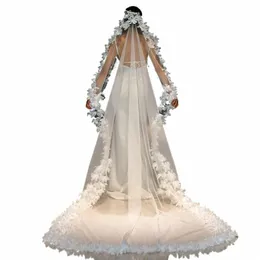 mmq M97 Lg Pearls Wedding Veil Lace Frs Off-White 1 Tier Royal Cathedral Bridal Veils with Comb woman Wedding Accories H2ba#