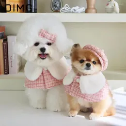 Vestuário para cães OIMG 2024 INS Estilo Coreano Pequena Fragrância Ano Rosa Pet Manto Pescoço Bichon Pomeranian Maltese Cat Chapéu Acessórios