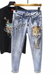 2024 New FI CHEETAH BRINED JEANS MEN'S FI W Stretch Street Cool Strendy NASTARY SLIM FIT SKINNY PANTS D19I#