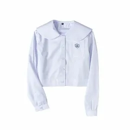 Japanische Student Schuluniformen Lg Sleeve Nettes weißes Hemd für Mädchen Taschenstickerei Schule Dr JK Matrosenanzug Top Frauen 18n4 #