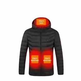 9 Ze USB Intelligence Electrical Heated Jacket Men Women Outdoor Sport Hhiking Warm Winter Clothes Lg Sleeved Hooded Coat W7z9#