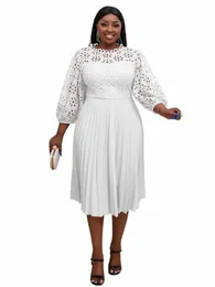 chic snowsui Pleated Dr Hollow Out Lace Midi Dres Puff Sleeve Spring Summer Plus Size Elegant Fi Party Birthday Gowns T9lD#