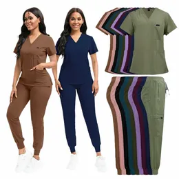 nurse Uniform Fiable V-neck Uniform Set Mens Scrub Medical Scrub Women Pet Shop Clinic Phcy Workwear Beautician Uniform M2f6#