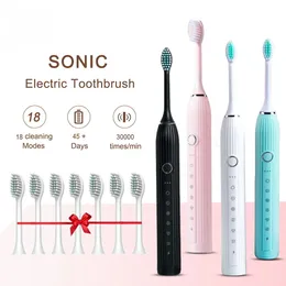 Sonic escova de dentes elétrica adulto inteligente timing escova de dentes branqueamento rápido usb recarregável com cabeça substituição 240329