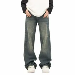 Harajuku vintage Y2K Aesthetics Męskie dżinsy streetwear all-me-mecz luźne fi szerokie nogi dżinsowe spodnie 2023 Dżinsy z wysokiej talii F6f7#