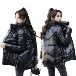 2023 Yeni aşağı pamuklu parlak yüz kısa ceket Sonbahar/Kış Kore editi artı boyut gevşek pamuklu katlı kadın ceket v81g#
