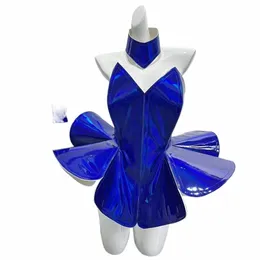 mavi lazer kabarcık mini dr cuff yansıtıcı dans kostüm kadınlar bar gece kulübü seksi performans alanı gelecek teknoloji kıyafetleri s5qj#