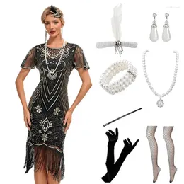 Party Dresses Wepbel 1920S Vintage Sequined Tassel Dress Y2K Gatsby Women Short Sleeve Banquet Ball Dance Beaded Sheath