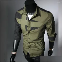 Men'S Casual Shirts Mens Spring Men Splicing Long Sleeve Shirt Dress Clothing Camisa Mascina Hombre 3Xl Drop Delivery Apparel Dhclt