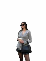 women Fi Solid Wool Blends Cardigan Slim Fit V-neck Shoulder Pads Lg Sleeve Coat 2023 Autumn Lady Elegant Warm Streetwear Y1xt#