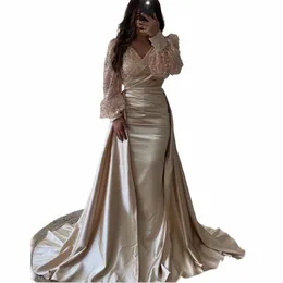 Eightale Luxus Abend Dr V-ausschnitt Glitter Meerjungfrau Prom Party Kleid Arabisch Champagner Hochzeit Ceremy Dr M21Q #