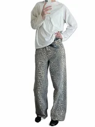 Leopard Print Jeans a gamba larga per le donne American Wed Retro Street Distred Nuovo stile Harajuku Hottie Baggy Y2K Pantaloni casual Y5es #