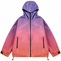 hip Hop Men Sports Jacket Y2K Tie Dye Rainbow Windbreaker Waterproof Zipper Hooded Jackets 2024 Harajuku Loose Gradient Coats Y2sL#