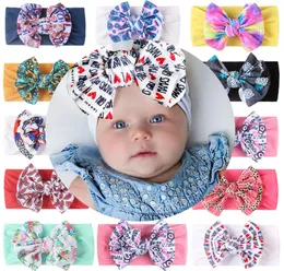 INS europäische und amerikanische Kinder039s Haarschmuck DIY Nylon breites Haarband Baby Kopfbedeckung Kinder Stirnband Druck großer Bogen he1170171