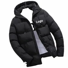 Logo personalizzato inverno caldo di spessore giacca da uomo casual Parka con cappuccio Cott fai da te cerniera caldo stile coreano Fitn Fi cappotto da uomo d2m6 #