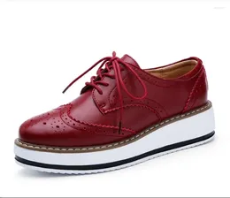 Casual Schuhe Frühling Herbst Frauen Plattform Gold Wohnungen PU Leder Lace Up Klassische Weibliche Oxford Dame Große Größe