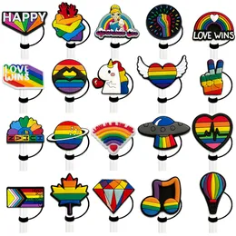 LGBT arcobaleno amore toppers di paglia in silicone accessori ciondoli di copertura riutilizzabile a prova di schizzi tappo antipolvere decorativo 8mm / 10mm festa di paglia