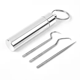 NEW 2024 304 Portable Reusable Stainless Steel Toothpicks Metal Tooth Scraper Dental Picks Hooks Cleaning Kit with Toothpicks Holder